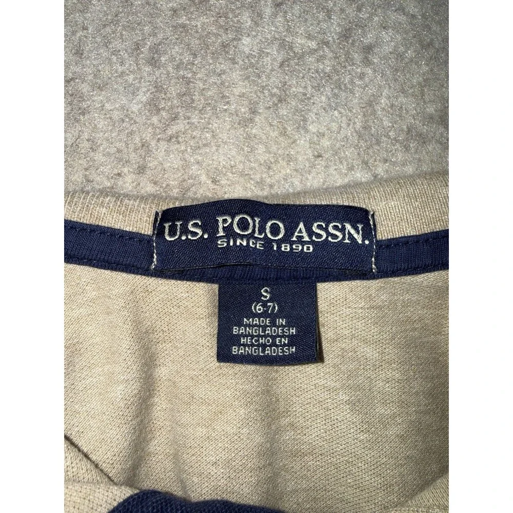 U.S. Polo Assn. Boys S (6-7) Beige/Navy Solid Polo Short Sleeve Logo